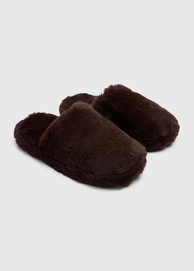 Brown Fluffy Fur Mules
