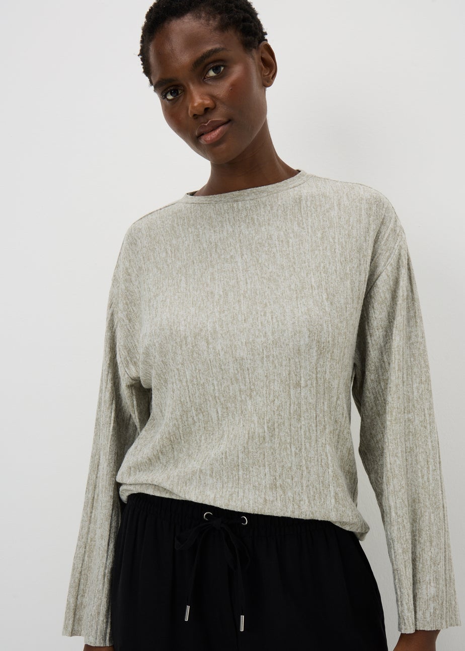 Ribbed Open Neck Sage Top