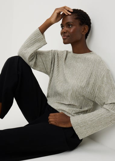 Ribbed Open Neck Sage Top