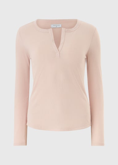 Ribbed Open Neck Pink Top