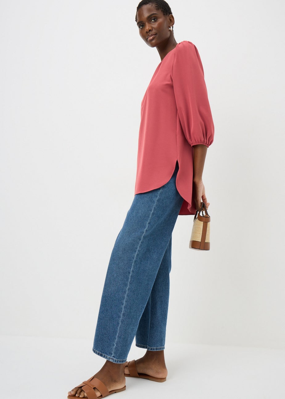 Pink Scoop Hem Blouse