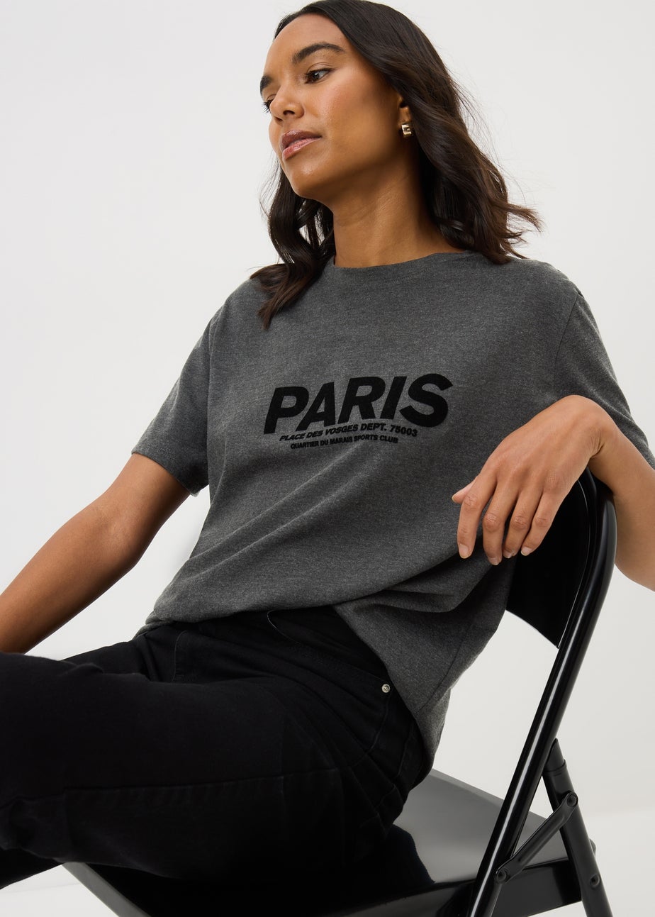 Grey Paris Slogan T-Shirt