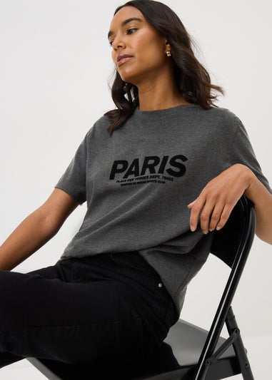 Grey Paris Slogan T-Shirt