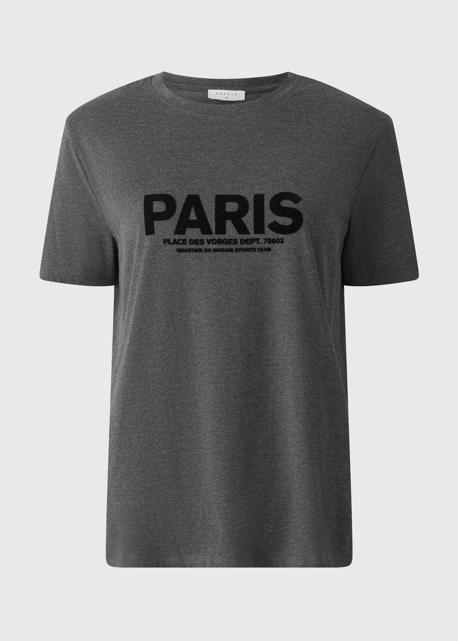 Grey Paris Slogan T-Shirt