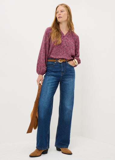 Pink Ditsy Floral V Neck Blouse