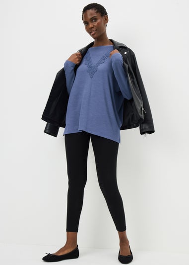 Blue Lace Trim Long Sleeve Top