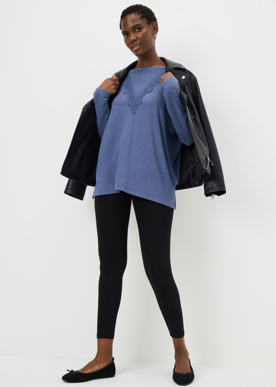 Blue Lace Trim Long Sleeve Top