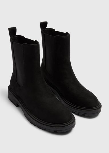 Black Suede Cleated Chelsea Boots