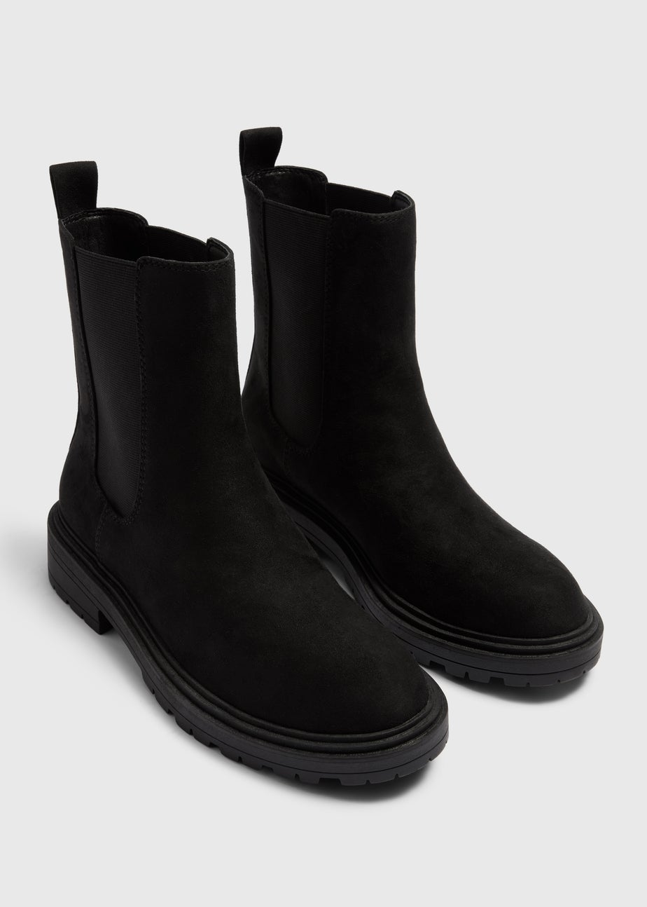 Black Suede Cleated Chelsea Boots