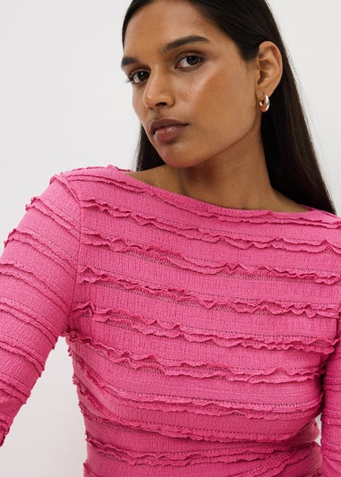 Pink Textured Long Sleeve Top