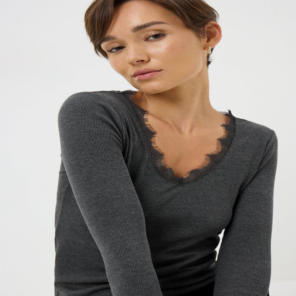 Charcoal Lace Trim Top
