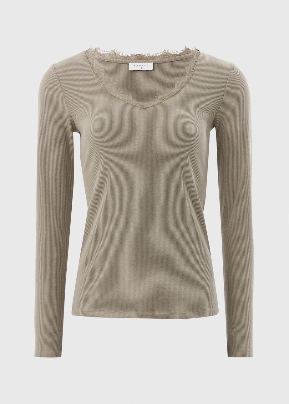 Sage Lace Trim Long Sleeve Top