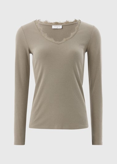 Sage Lace Trim Long Sleeve Top