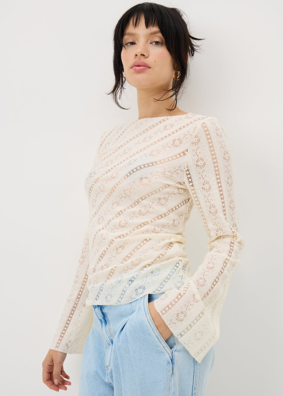 Cream Lace Long Sleeve Top