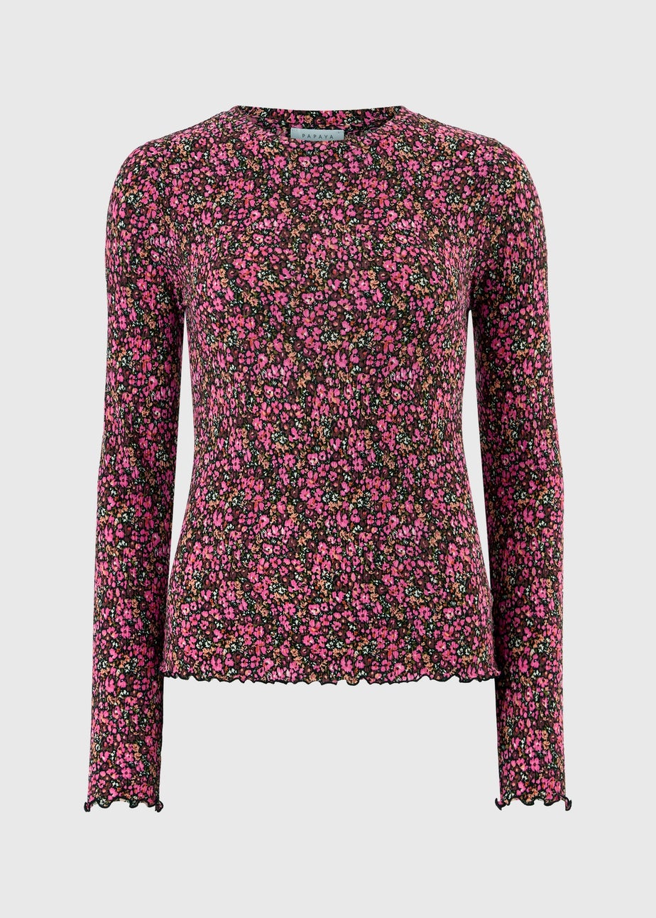 Pink Floral Plisse Mesh Top
