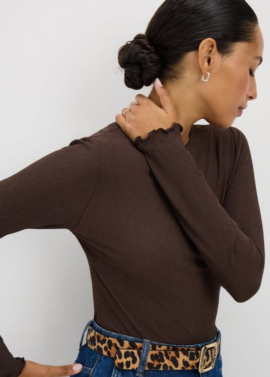 Chocolate Long Sleeve Mesh Top