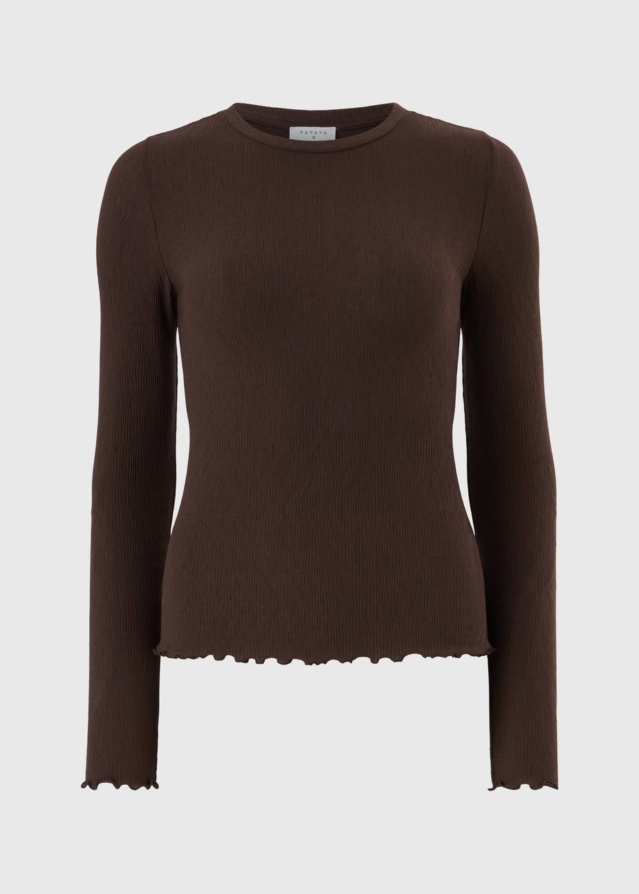 Chocolate Long Sleeve Mesh Top
