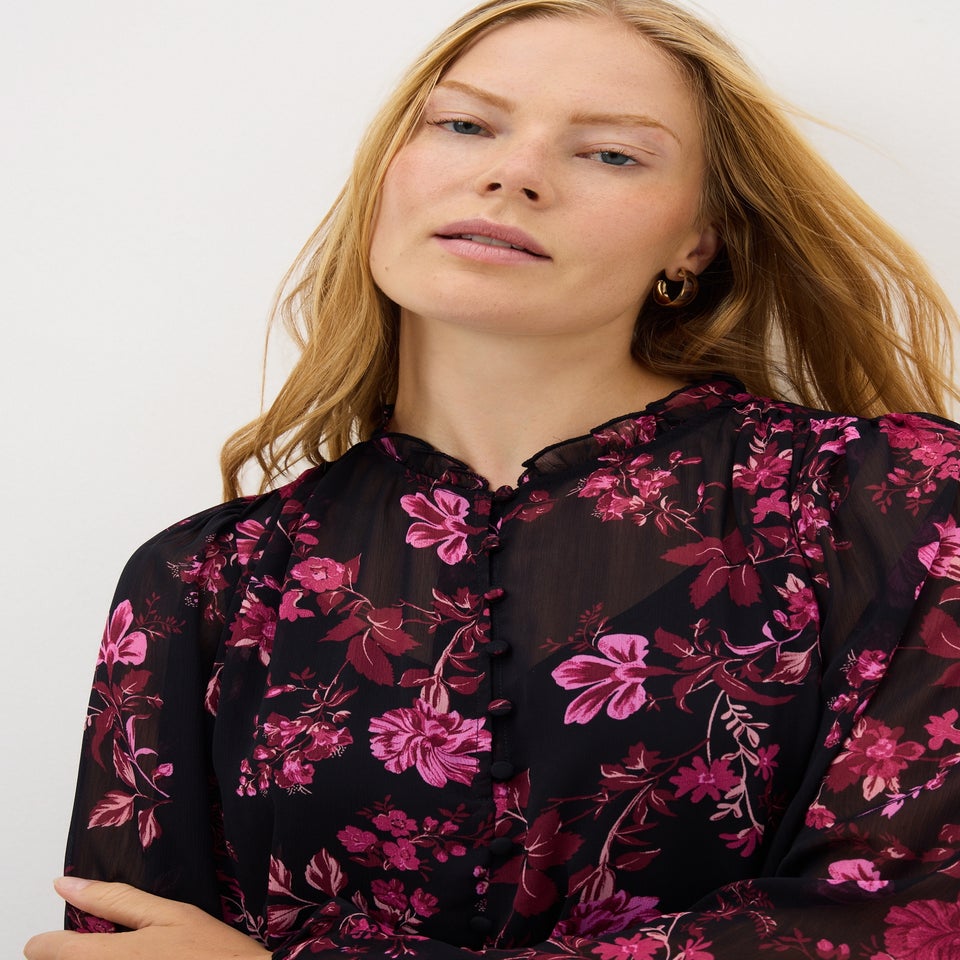 Burgundy Floral Shirt Mini Dress