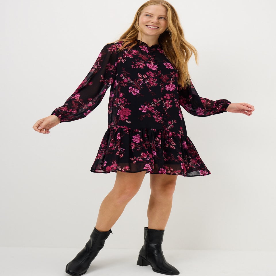 Burgundy Floral Shirt Mini Dress