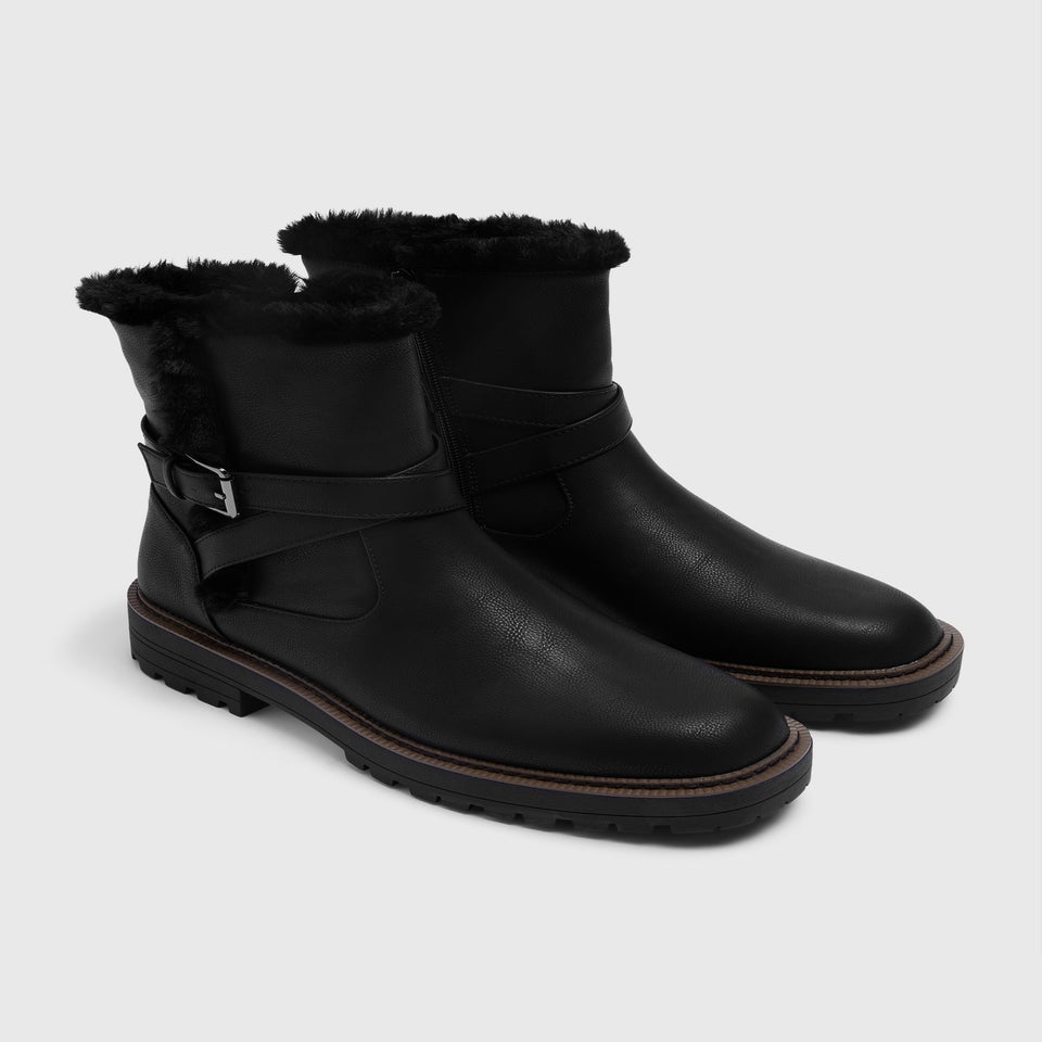 Soleflex Black Faux Fur Buckle Boots