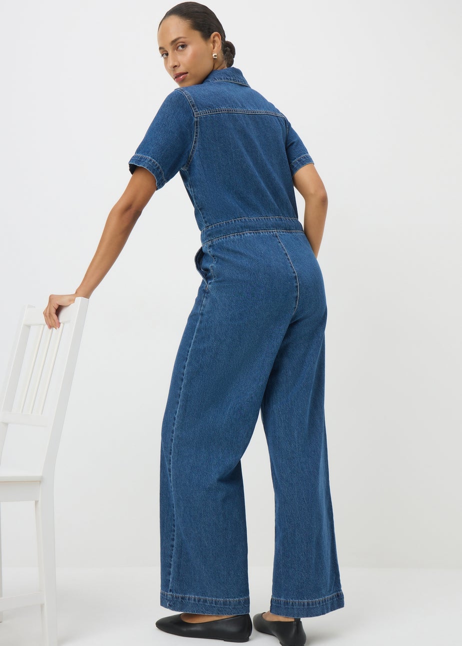 Papaya Petite Denim Mid Wash Jumpsuit