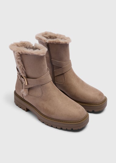 Taupe Faux Fur Buckle Boots
