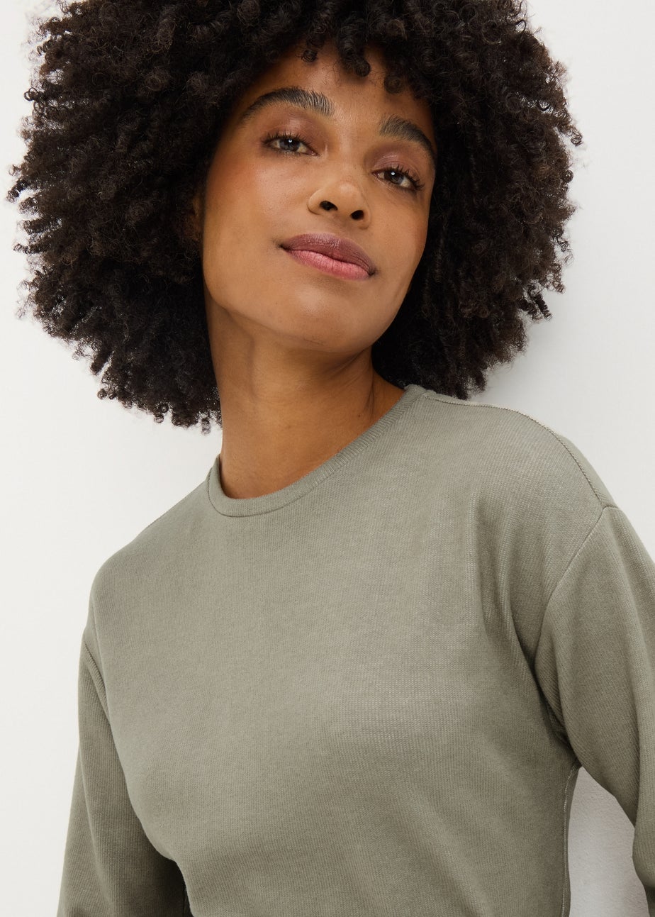 Green Belted Cosy Ribbed Midi Dress