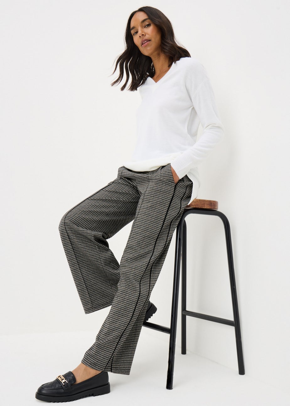 Brown Check Ponte Wide Leg Trousers