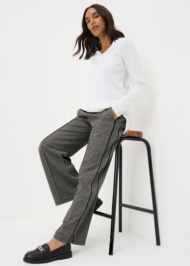 Brown Check Ponte Wide Leg Trousers
