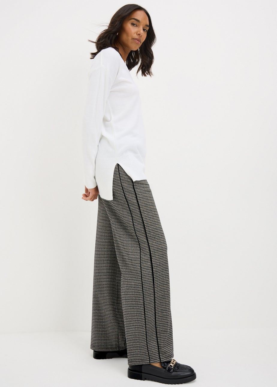 Brown Check Ponte Wide Leg Trousers