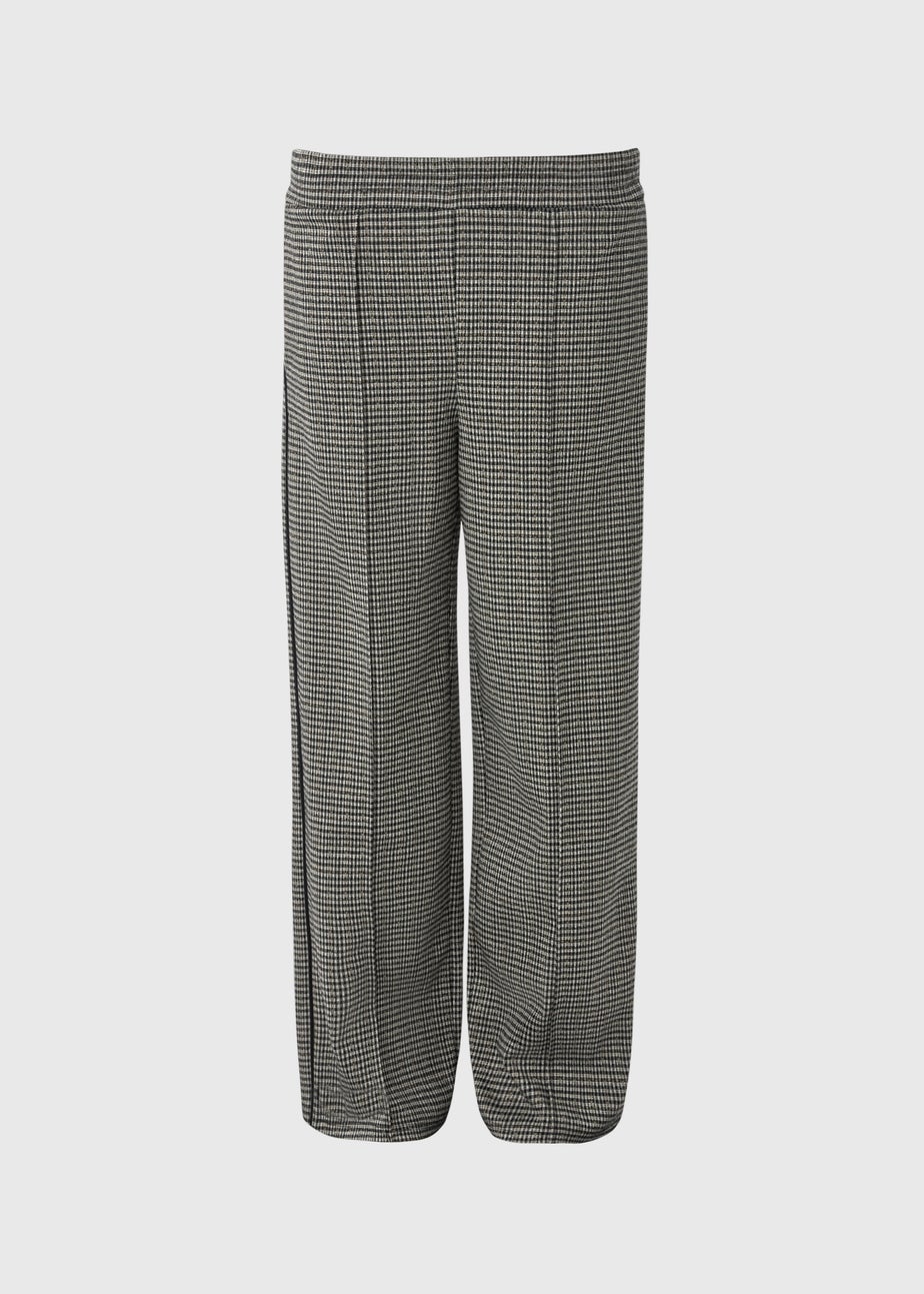 Brown Check Ponte Wide Leg Trousers