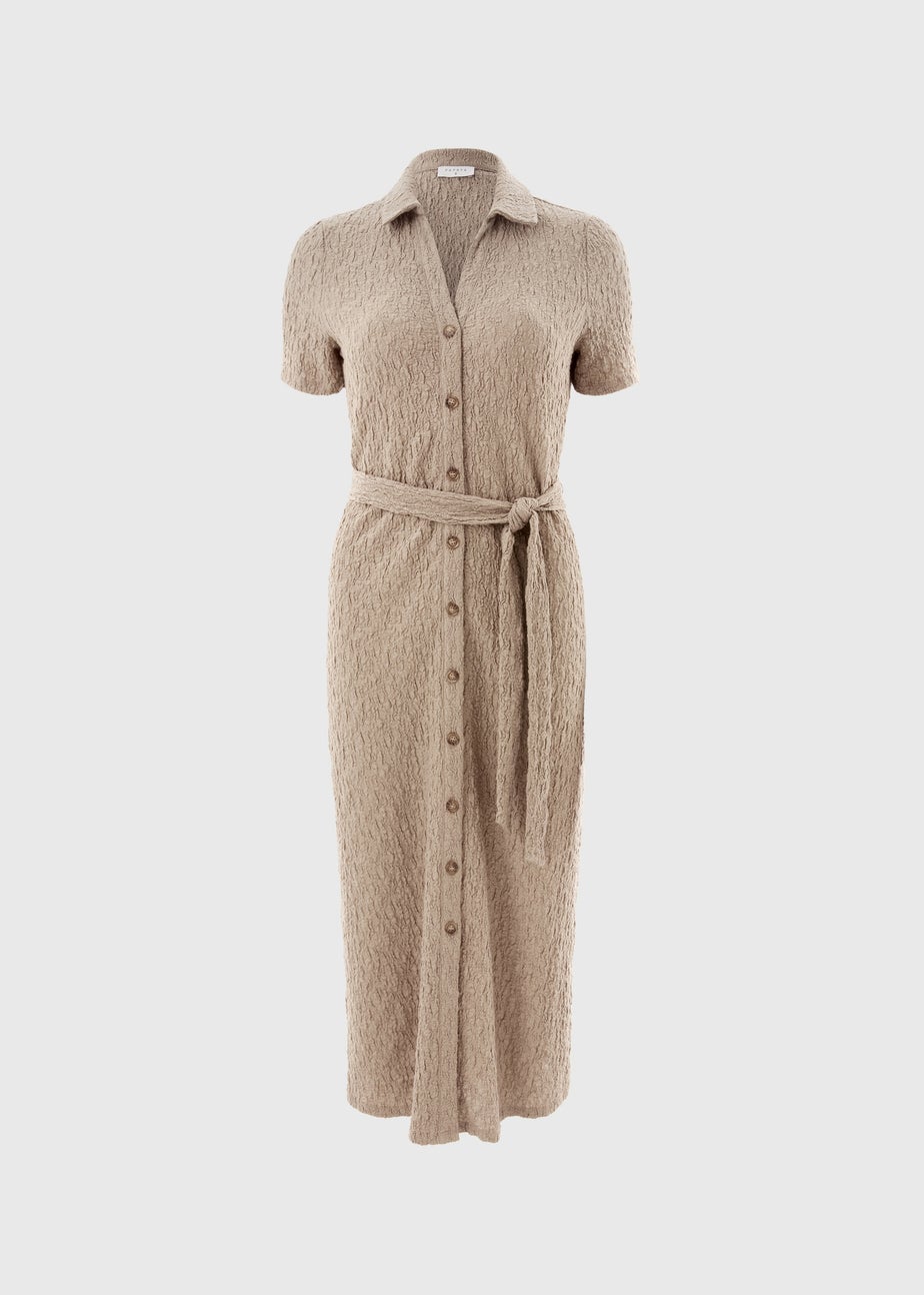 Papaya Petite Taupe Textured Shirt Midi Dress