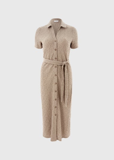 Papaya Petite Taupe Textured Shirt Midi Dress