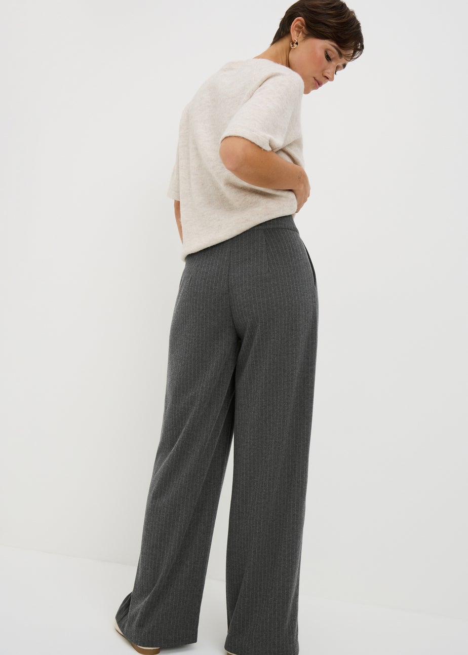 Grey Pinstripe Wide Leg Trousers