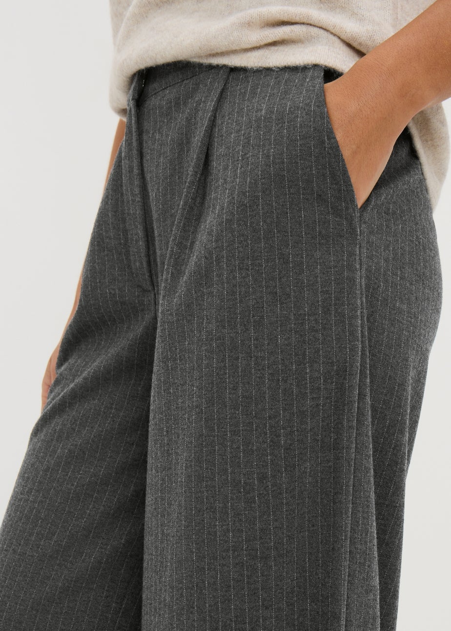 Grey Pinstripe Wide Leg Trousers