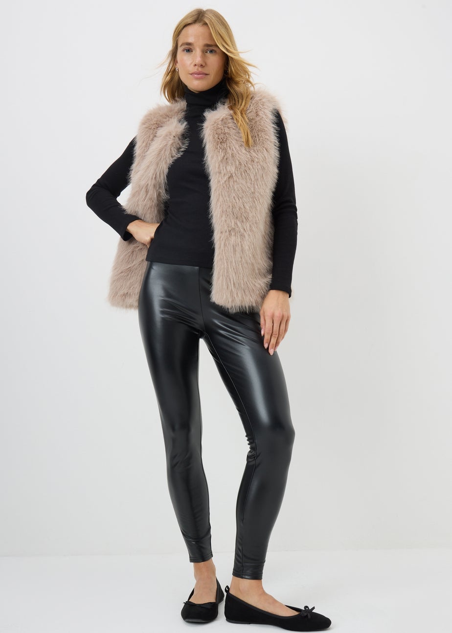 Black Trim Detail Faux Leather Leggings