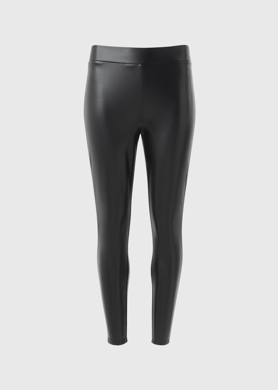 Black Trim Detail Faux Leather Leggings