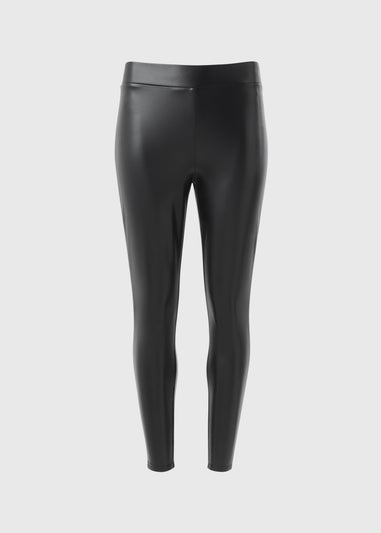 Black Trim Detail Faux Leather Leggings