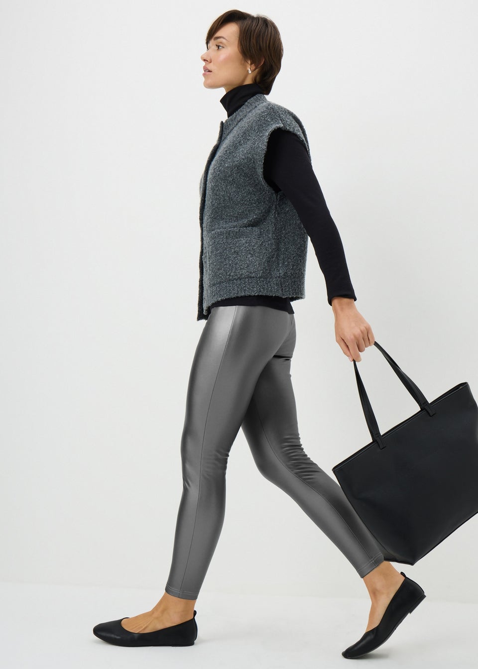 Silver Metallic Faux Leather Leggings