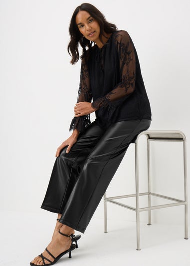 Black Faux Leather Straight Trousers