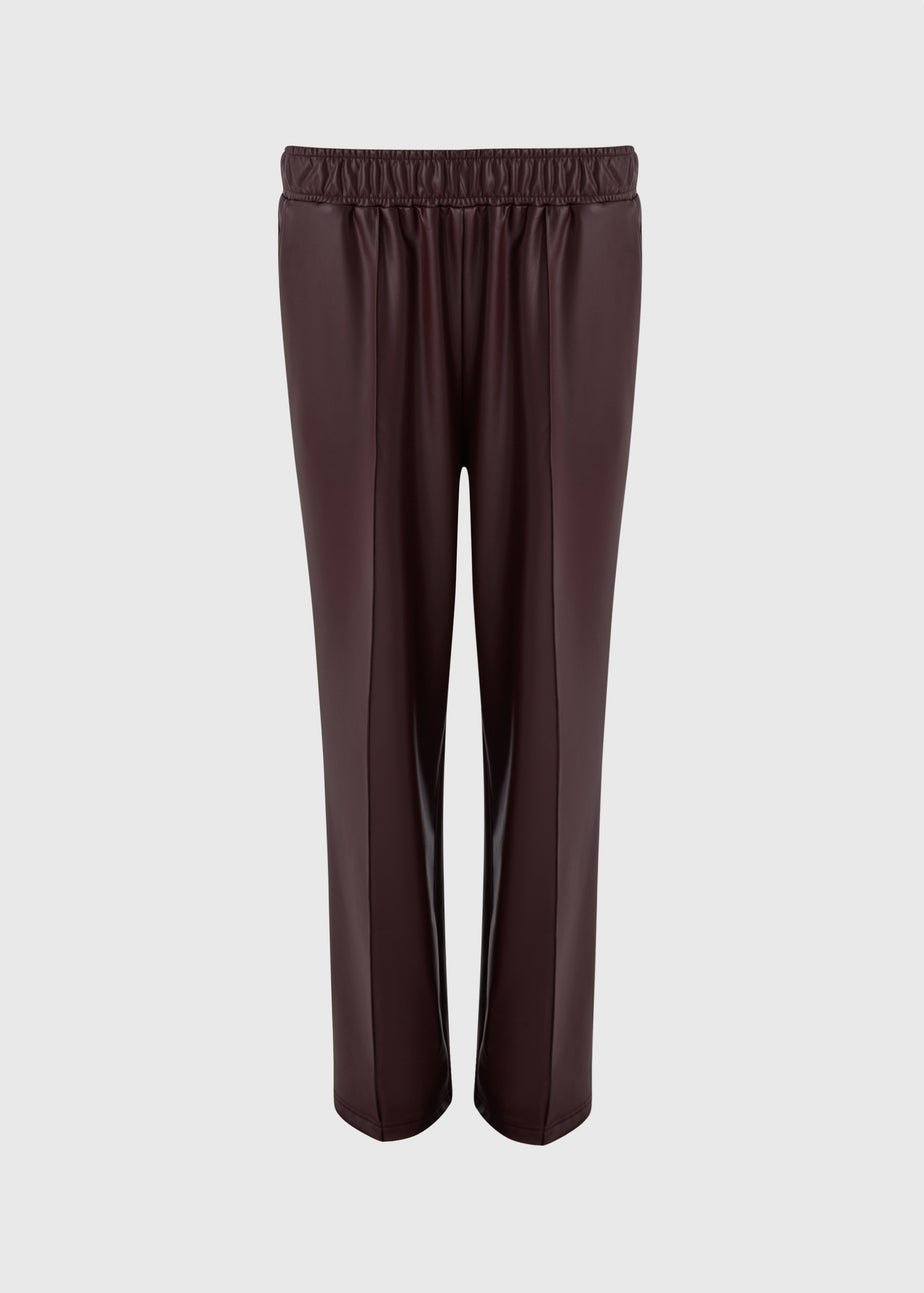Burgundy Faux Leather Straight Leg Trousers