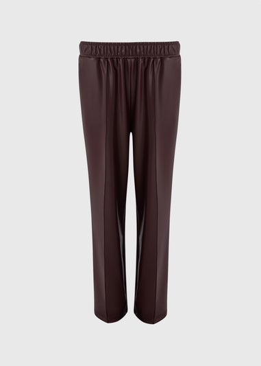Burgundy Faux Leather Straight Leg Trousers