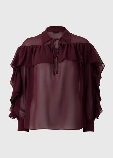 Et Vous Burgundy Frill Long Sleeve Blouse