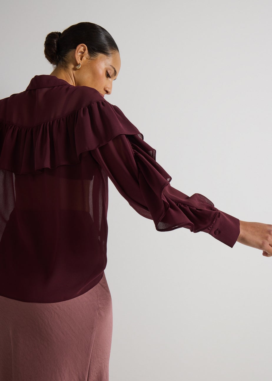 Et Vous Burgundy Frill Long Sleeve Blouse
