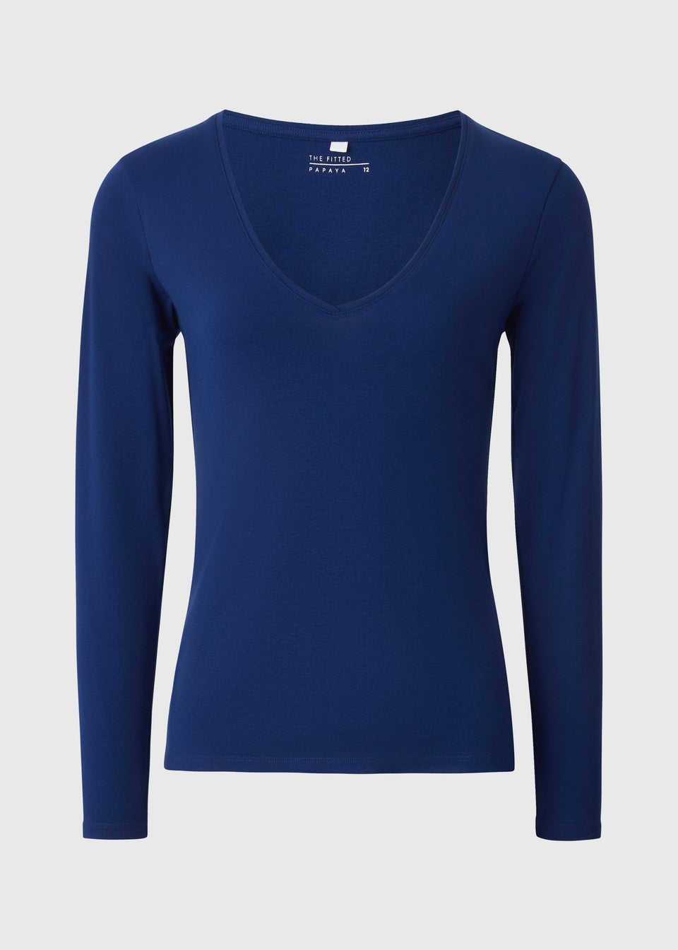 Navy V-Neck Long Sleeved Fitted T-Shirt