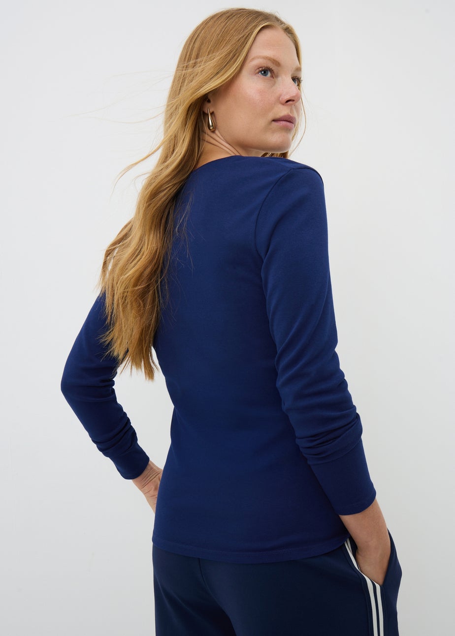 Navy V-Neck Long Sleeved Fitted T-Shirt