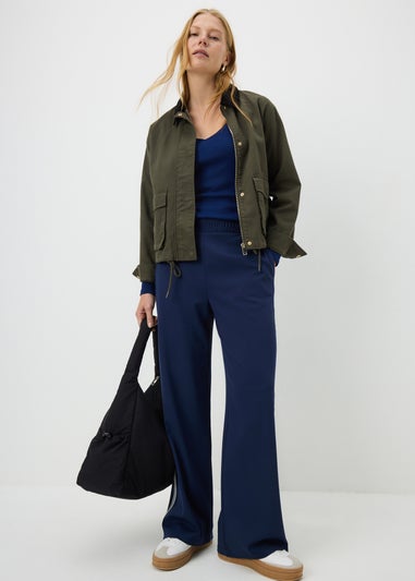 Navy V-Neck Long Sleeved Fitted T-Shirt