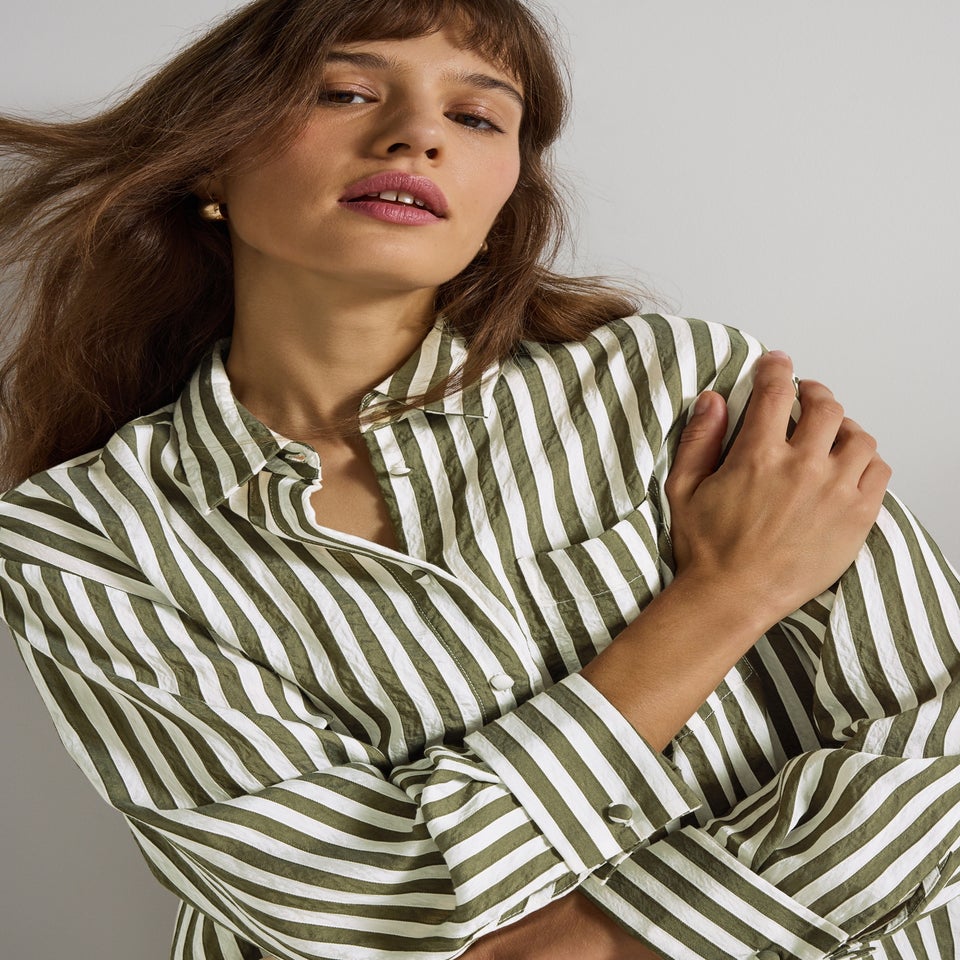 Et Vous Olive Stripe Textured Shirt