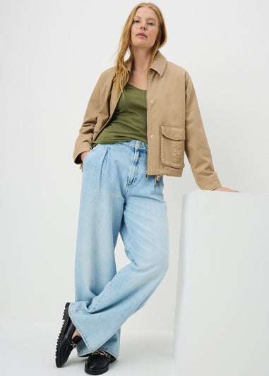 Khaki Fitted V-Neck T-Shirt