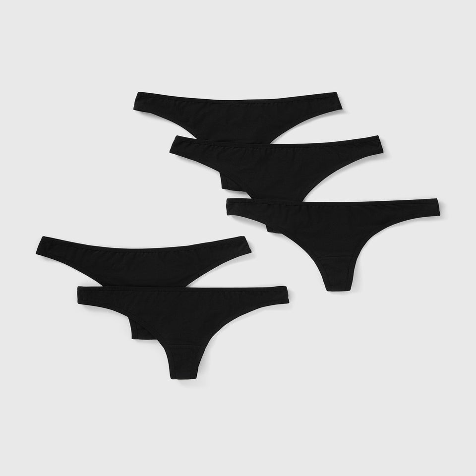 5 Pack Black Thongs